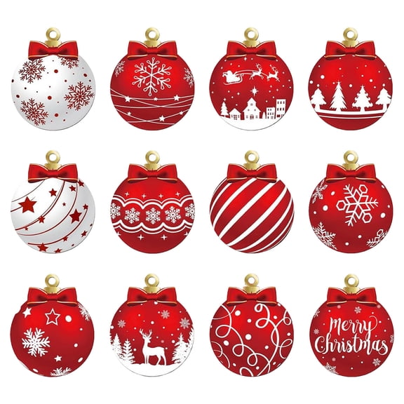 Wooden Christmas Ornaments Set Ball Shaped, Hanging Tree Pendant With Snowflake Reindeer Design