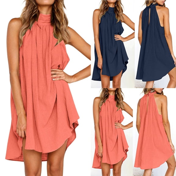 Antinious Womens Dresses for Party,Ladies Casual Beach Dress,Womens Holiday Irregular Dress Ladies Summer Beach Sleeveless,Navy,L