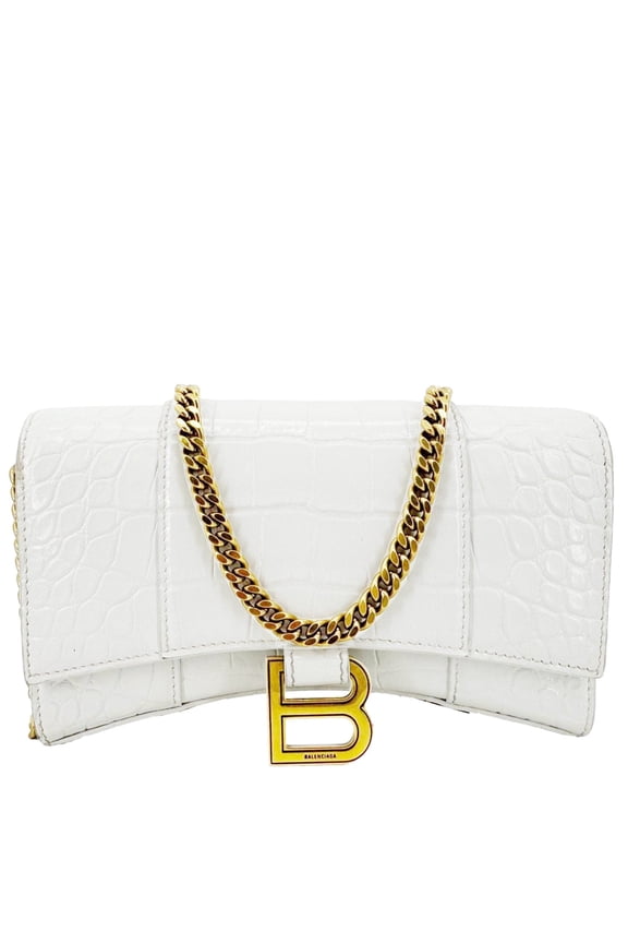 Pre-Owned Balenciaga Hourglass Leather Wallet On Chain Bag Off White