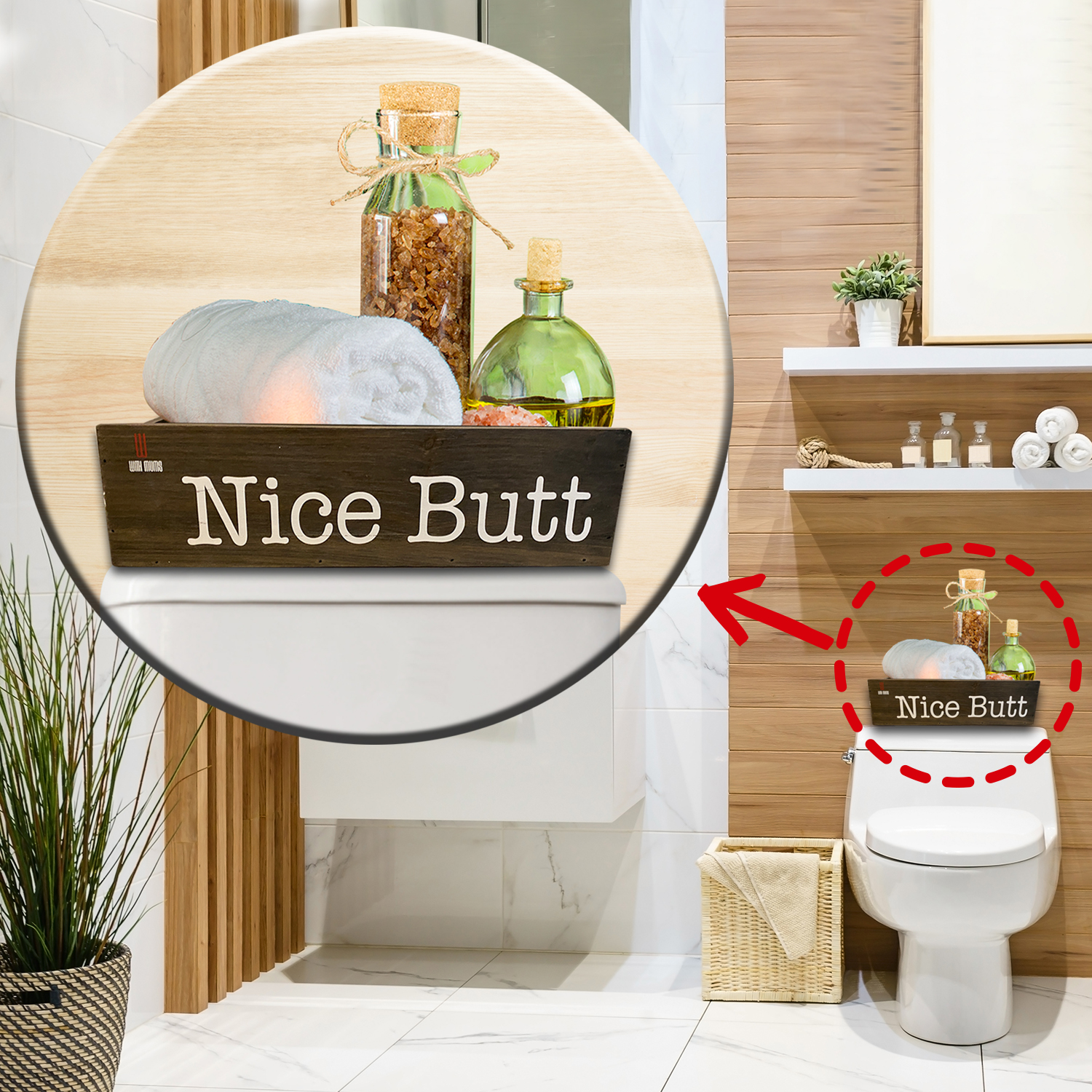 With Mums Rustic Bathroom Toilet Paper Holder – Solid Pine Wood Storage Box with “Hello Sweet Cheeks” Design – Fits Most Toilet Tank Tops – Brown