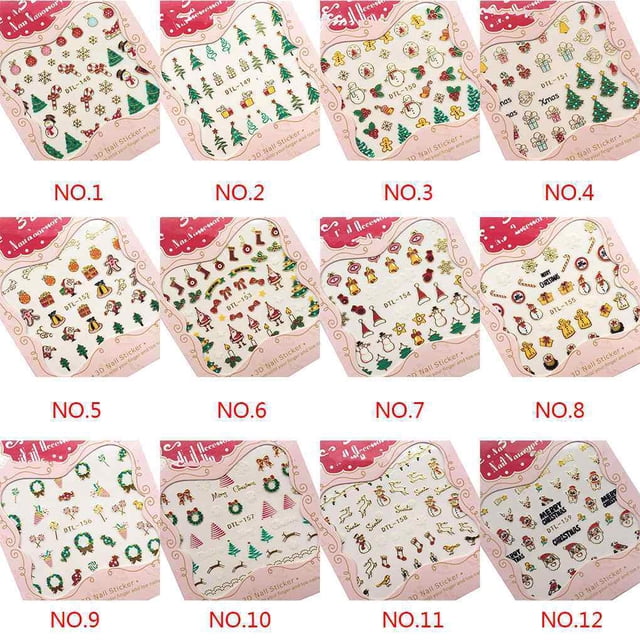 Xingzhi Nails Art Sticker Merry Christmas 3D Golden Elements Nail Wrap Sticker Tips DIY Manicura Stickers Tool