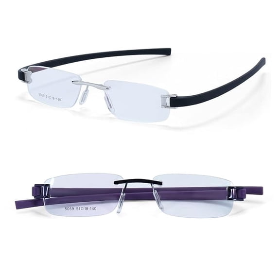 RSINC Combo Tag Rimless Frame Eyeglass Spectacle For Men And Women Modern Collage Fashion School Ladies Sports Tag Silver Black & Purple Purple 51-18-140