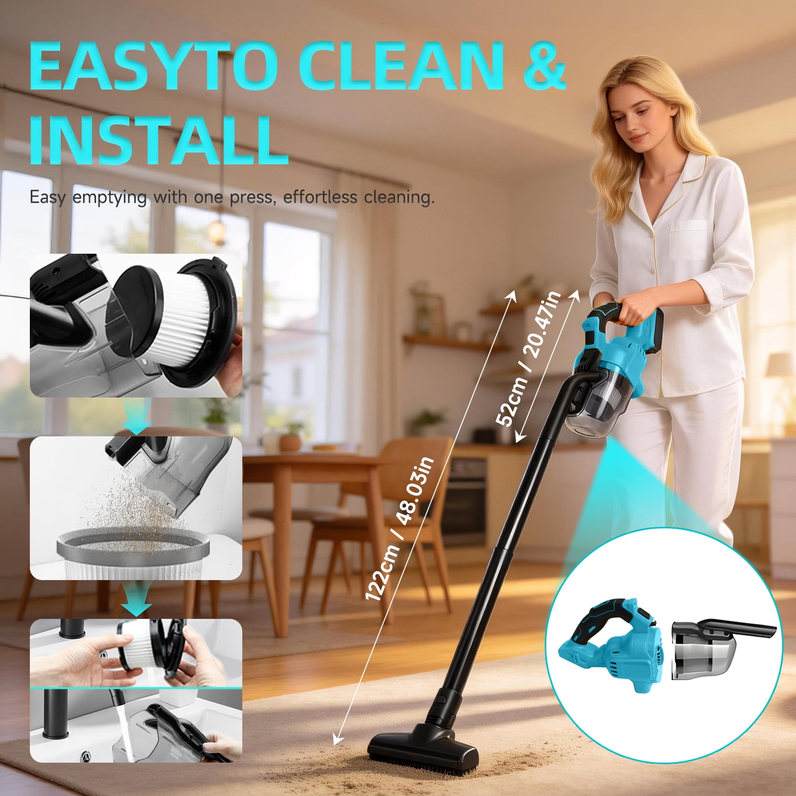 Cordless Vacuum Cleaner for Makita 18V Battery, 5-in-1 handheld vacuum with 4.0Ah Battery and Charger for Car Floor Carpet, Blue