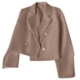thumbnail image 3 of Gyexs Cropped Trench Coat for Women Pluss Size Lightweight Solid Long Sleeve Blazer Jackets Business Casual Fall Winter Tops, Khaki, Size XXXL, 3 of 7