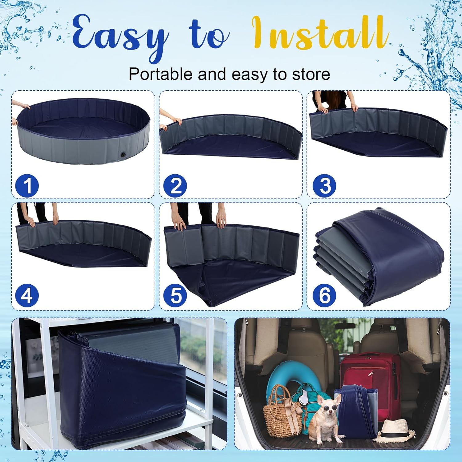 Foldable Dog Pool with Round Pool Cover Collapsible Dog Pet Pool Hard Plastic Swimming Pool Puppy Wading Bathing Tub Portable Kiddie Pool for Indoor Outdoor Pets Cats Kids (63 x 12 Inch)
