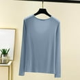 thumbnail image 4 of Feancey Plus Size Long Sleeve Tops for Women Modal Soft Undershirts Crewneck Casual Pullover Solid Color Loose Basic Tees Light Blue 5XL, 4 of 6