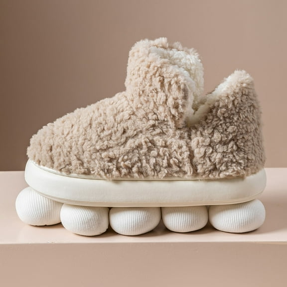 ZHaobin New Women Faux Fur Snow Boots Soft Sole Men Indoor Platform Shoes Couples Winter Warm House Plush Slippers Fluffy Footwear (F-brown,42-43)