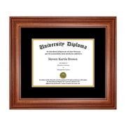 Single Diploma Frame with Double Matting for 16" x 12" Tall Diploma with Walnut 2" Frame