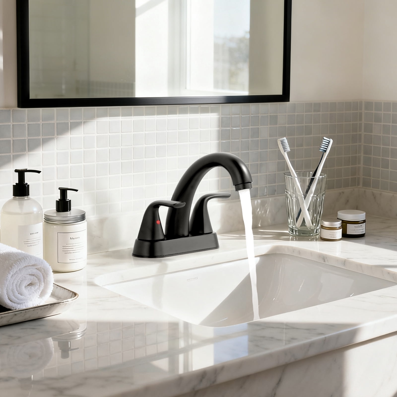 Wowow 4 inch Centerset 2-Handle Bathroom Faucet in black for Bathroom Sink with Pop Up Drain