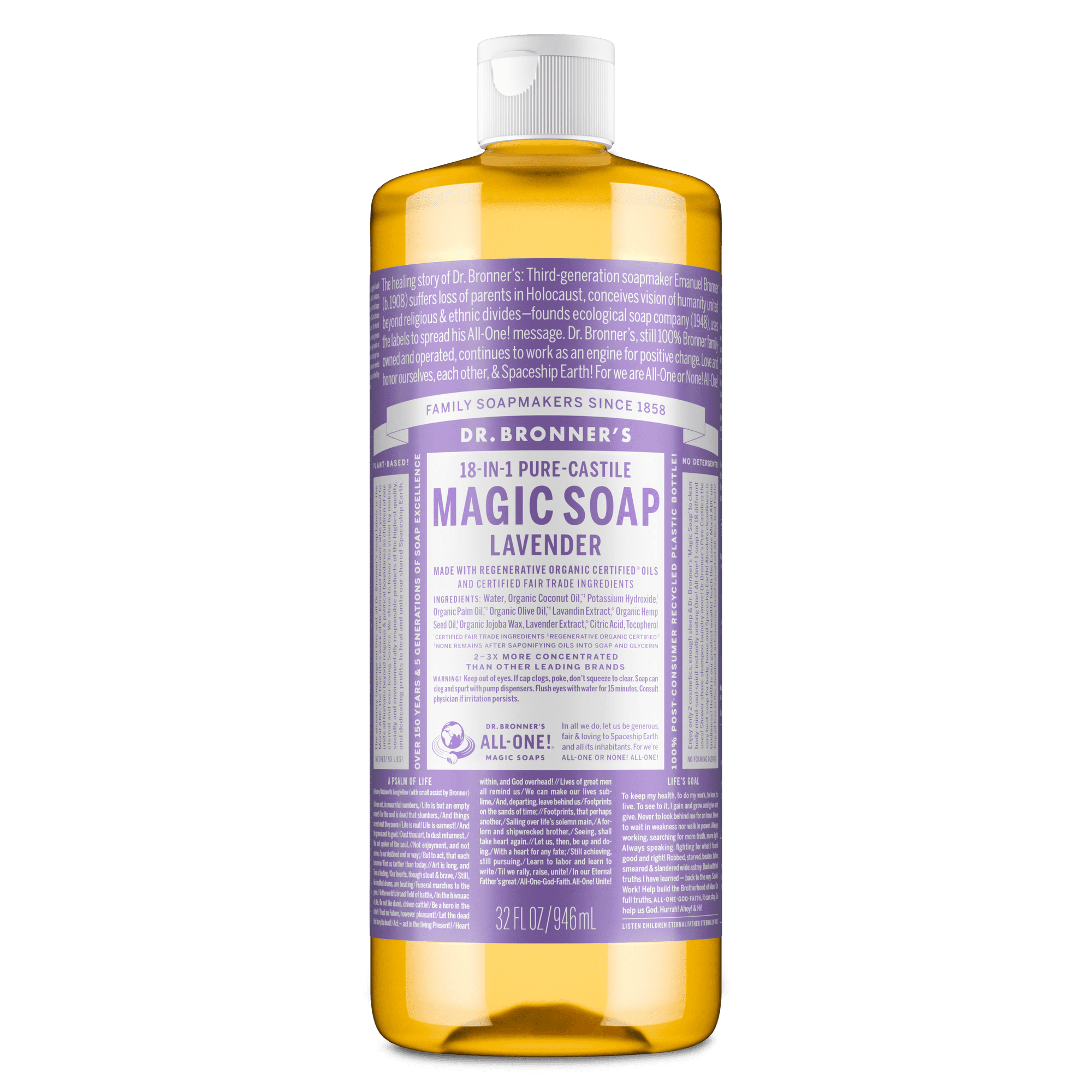 Dr.Bronner's Magic Soap, Lavender, Pure-Castile Body Wash Liquid Soap, 32 fl oz