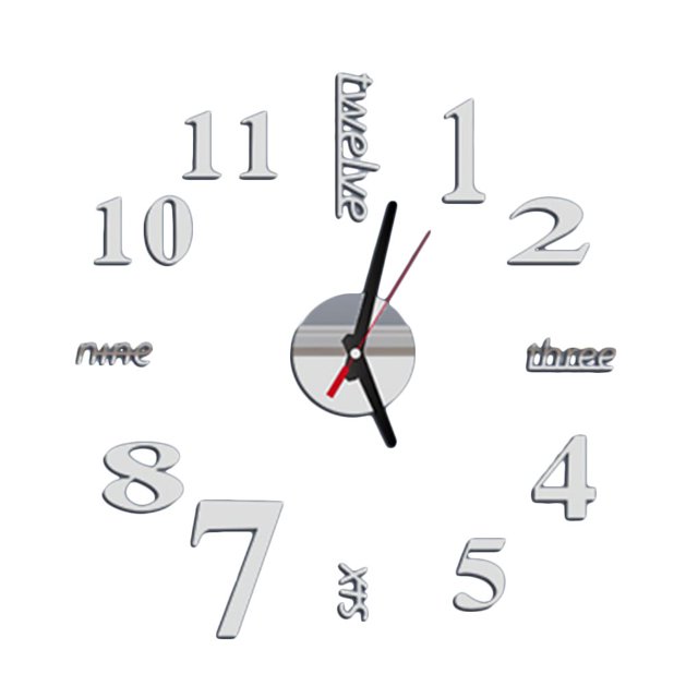 Reloj de acrílico autoadhesivo DIY 3D pegatinas de pared extraíbles decoración del hogar reloj de la etiqueta - plata Advancent JJ12954-05