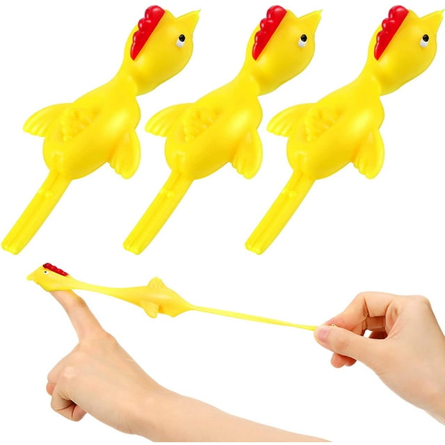 3 Piezas Catapulta de Pollo Juguete de Película de Pollo Volador Juguete de Pollo de Goma Catapulta de Pollo Novedad Pollo Extensible Dedo Divertido para Juguete de Broma Favor de Fiesta de Ofic