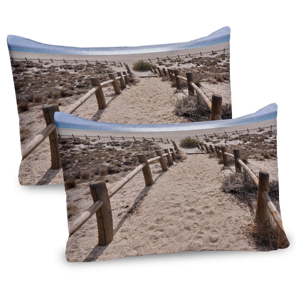 Ambesonne Beach Pillow Sham 2 Pack, Coastal Holiday Ocean, 30"x20", Beige and Blue