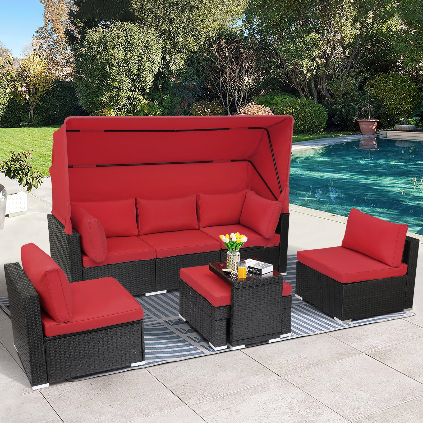 Magic Union 7 Piece Outdoor Sectional Sofa Set Patio Rattan Daybed with