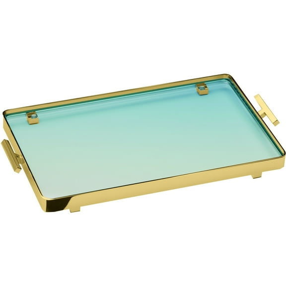 BoxMetal Bathroom Vanity Countertop Guest Towel and Organizer Tray, Brass, Glass