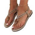 thumbnail image 3 of Norvail Elegant Fashion Camel Color Thong Flat Cute Sandals for Women Strappy Flat Sandals Dressy Open Toe Ankle Strap Summer Beach Thong Slides Vacation Shoes, 3 of 7