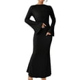 thumbnail image 3 of Women'S Long Sleeve Maxi Dress Ribbed Knit Boat Neck Bodycon Casual Dresses Going Out Outfits Black L, 3 of 9