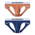thumbnail image 2 of TANBOM Men's Triangle Nylon Contoured Pouch Underwear, Latte/Indigo, 2-Pack, XL, 2 of 6
