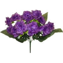 Purple Rose 21in Artificial Polysilk Flower Fake Three Large Adjustable Leaves Bush with 12 Open Blooms For Home Garden Outdoor Ceremony Wedding Arch Floral Decor (Purple, Set of 3)