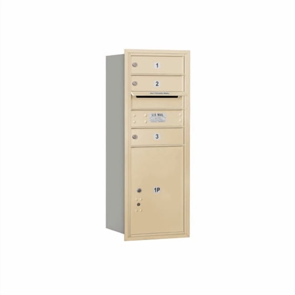 Salsbury Industries Recessed Private 5 Door Rear Load 4C Horizontal Mail Center with 1 Parcel Locker