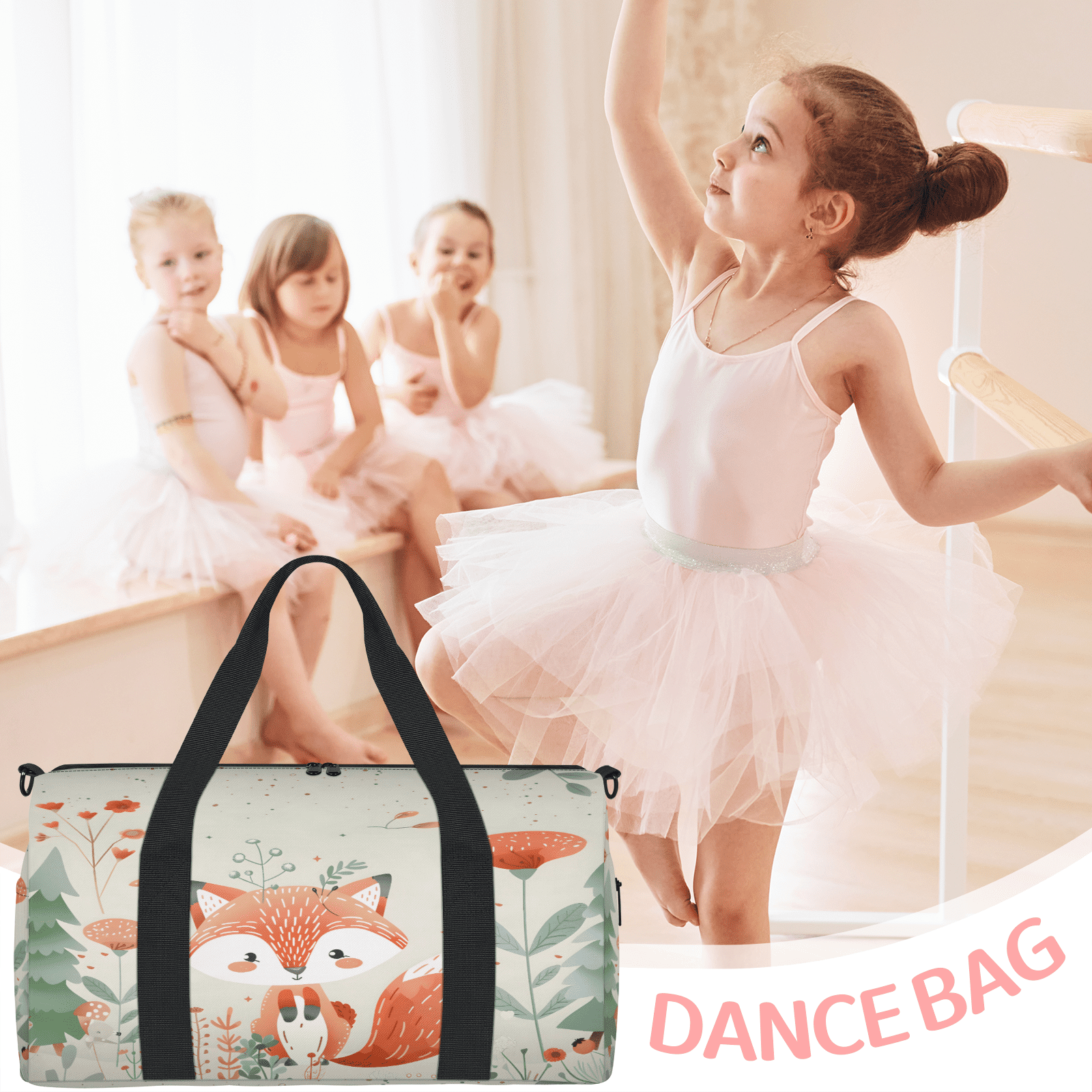 Herdesigns Fox Animals Cute Wildlife Gym Bag for Women, Duffle Bag for Travel Sport, Lightweight Waterproof Carry on Weekender Overnight Dance Yoga Workout Bags