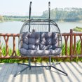 thumbnail image 4 of Brafab 2 Person Swing Egg Chair with Sturdy Stand and Fluffy Cushion, Large Double Hand-Woven Wicker Rattan Hanging Egg Chairs, Porch Swing Loveseat for Indoor Outdoor, Dark Grey, 4 of 8