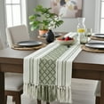 thumbnail image 4 of Small Coffee Table Runner with Tassels 14x48 Inches, Olive Green & Off White | Cotton Woven Washable Boho Dresser Scarf for Bedroom | Farmhouse Console Tabletop Centerpiece Boho Decorations, 4 of 9