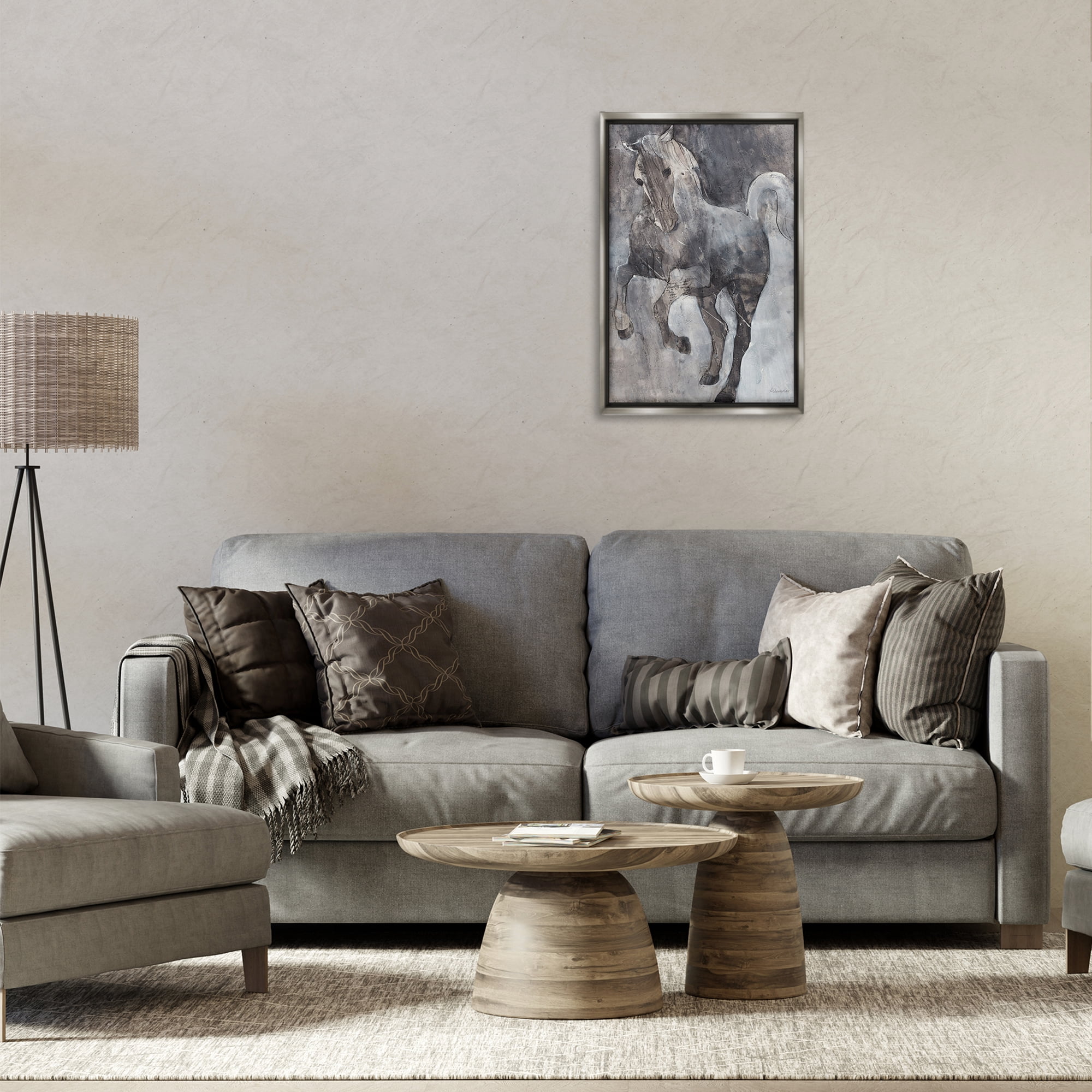 Stupell Industries Wind Dancer Stallion Animals & Insects Painting Gray Floater Framed Canvas Art Print Wall Art, 17 x 25