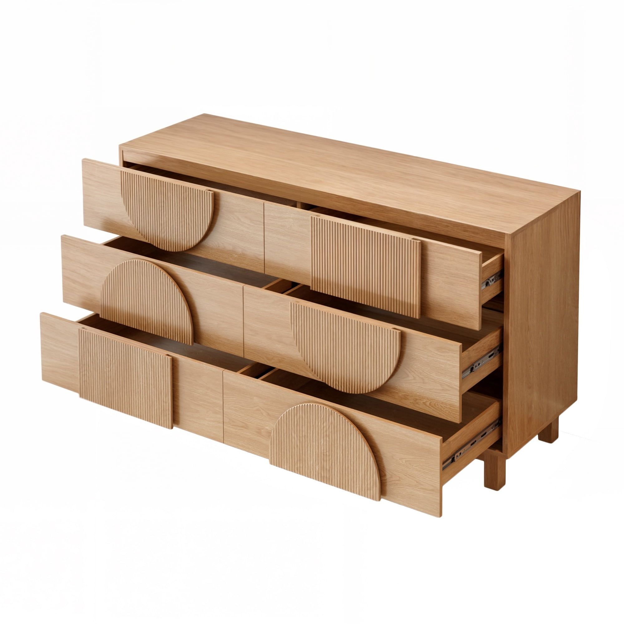 Alvantor 6 Drawer Dresser, 60" Wide Wooden Chest of Drawers, Fluted Dresser for Bedroom,Living Room, Hallway Natural