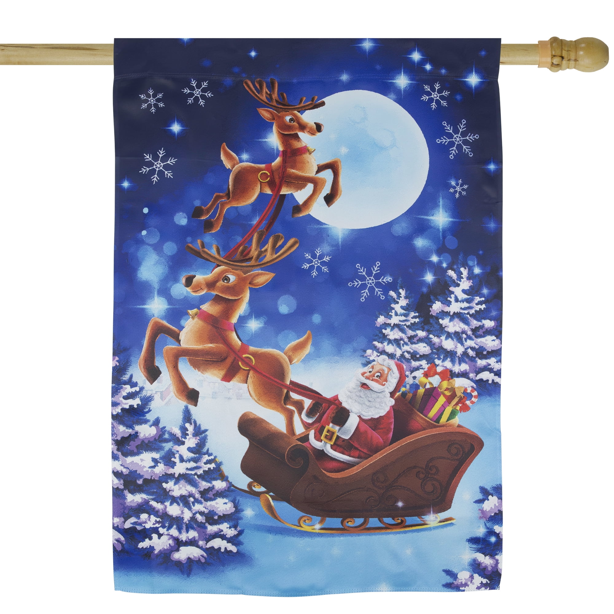 Santa and Reindeer Sleigh Ride Outdoor House Flag 28" x 40"