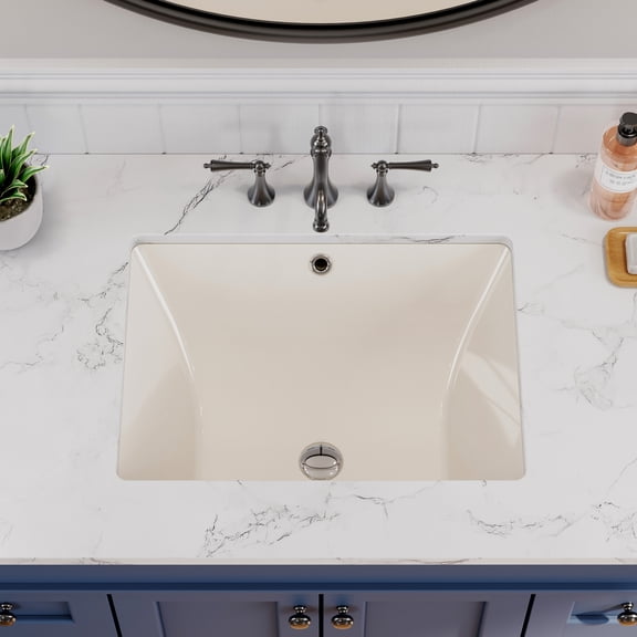 HOROW 20 x 15 Inch Undermount Bathroom Sink Rectangle with Overflow, White Ceramic Under Counter Bisque