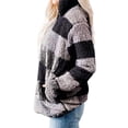 thumbnail image 2 of TWZH Women Stand Neck Loose Checkered Pullover Plush Zipper Pocket Sweatshirt Tops, 2 of 4
