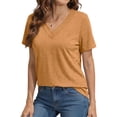 thumbnail image 3 of MOSHU Deep V Neck Womens Tops Curved Hem Shirts for Women Fashion Trendy Blouses Casual Loose Fit Tees Tops, 3 of 9