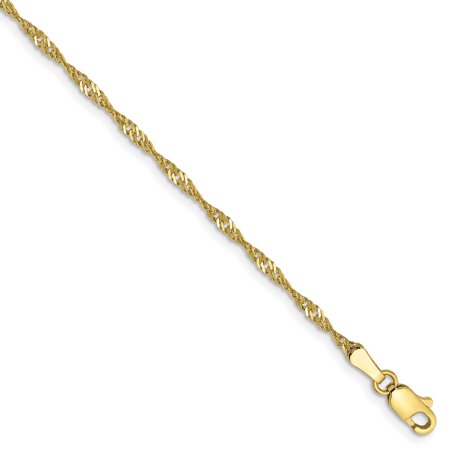 10k Yellow Gold 1.7mm Link Singapore Chain Anklet Ankle Beach Bracelet 7 Inch : Valentines Day