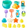 thumbnail image 4 of Juegos de playa, juegos de dinosaurios para la playa, 18 piezas con cubo de playa para niños, regadera, bolsas de malla, pala, rastrillos y moldes de arena., 4 of 5