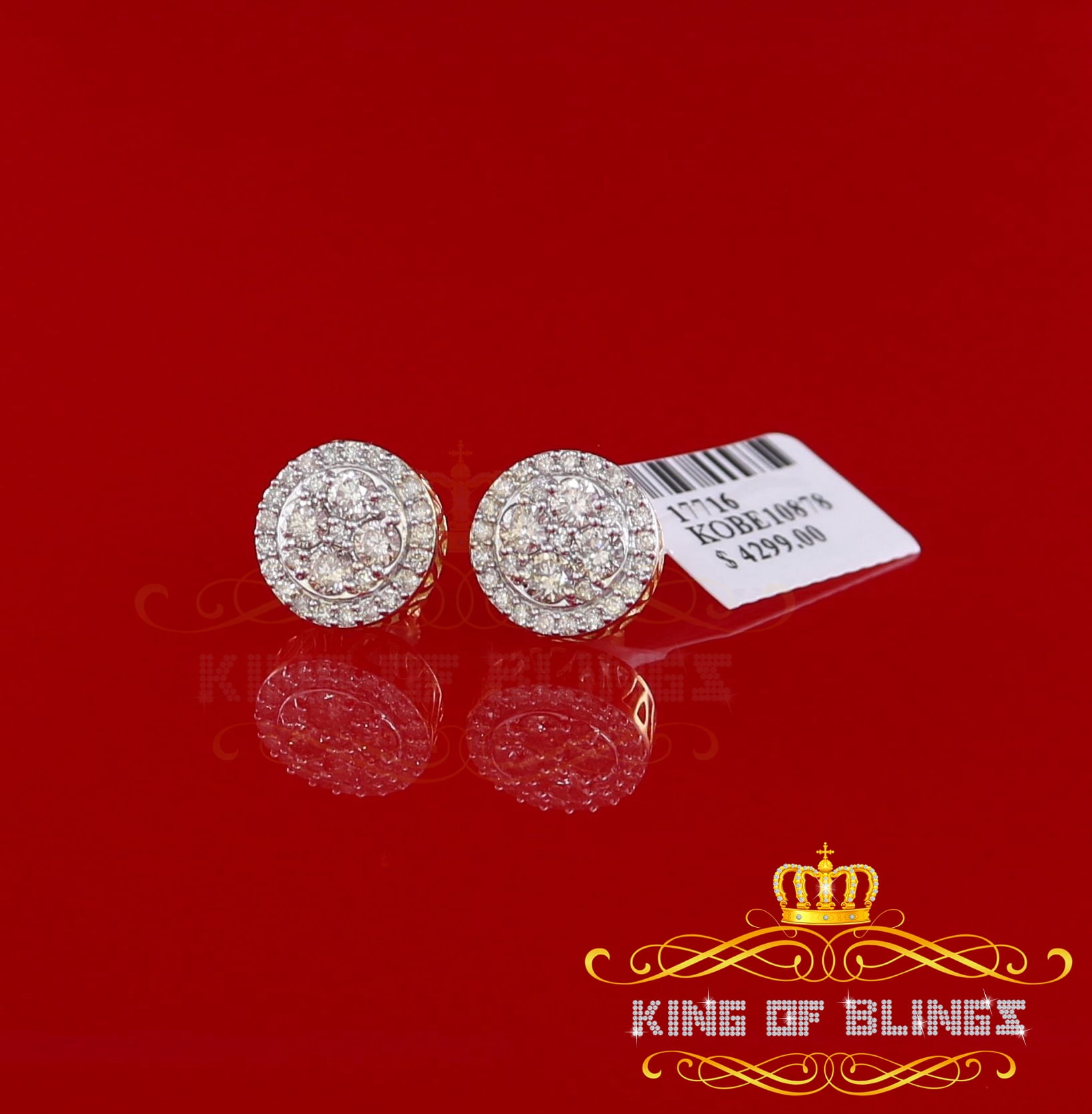 King of Bling's 10K Real Yellow Gold Real Diamond 1.25CT Men's/Women's Stud Round Earring