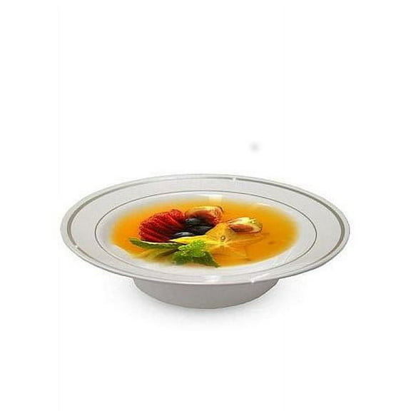 Silver Splendor 12oz. White Plastic Bowls w/ Silver Band 15ct.