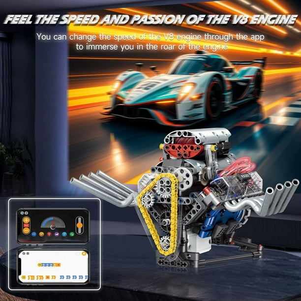 GZBrick V8 Engine Building Set - 8-Cylinder Motor LED 665PCS