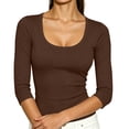 thumbnail image 5 of ClodeEU Women's Scoop Neck Ribbed 3/4 Sleeve Fitted Top,Solid Stretchy Basic Layering Tee ,Women's Plus S, 5 of 7