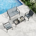 thumbnail image 1 of 4 Piece Patio Conversation Set with Loveseat Chairs and Glass Table, All Weather Textilene Mesh Outdoor Bistro Furniture with Steel Frame for Garden Balcony Poolside, Light Brown Gray Black, 1 of 8