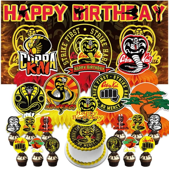 Cobra Kai Party Decorations Decor Supplies Honeycomb Centerpieces Table Toppers Cake Toppers for Birthday Photo Props