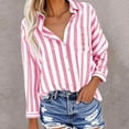 thumbnail image 2 of ABATAB Womens Button down Stripe Printed Shirts Cotton Linen Long Sleeve Classic Blouses Casual Collared Work Shirts Tops with Pockets(Large,Pink), 2 of 5