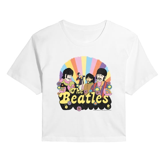 The Beatles - Retro Floral - Juniors Cropped Graphic T-Shirt