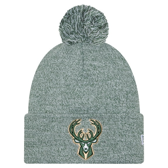 Men's New Era Hunter Green Milwaukee Bucks Marled Cuffed Knit Hat with Pom