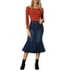 thumbnail image 2 of Falda de cola de pez para mujer INSPIRE CHIC, falda maxi de mezclilla desgastada, talla XS, azul oscuro, 2 of 6