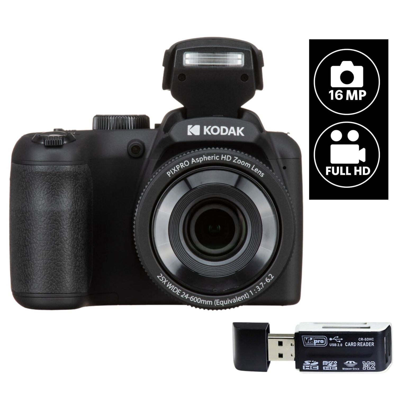 Kodak PIXPRO AZ255 Digital Camera (BLACK) 16MP 25X Optical Zoom 24mm ...