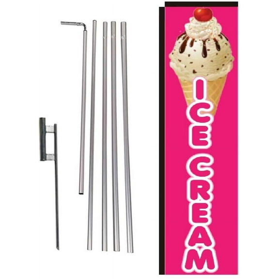 Ice Cream Parlor Rectangle Feather Banner Flag Sign with Pole Kit and Ground Spike for Restaurants, Markets, Business Owners