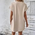 thumbnail image 5 of YUEVORA Women's Casual Solid Color Round Neck Short Sleeve T-Shirt Dress with Pockets, Loose Fit A-Line Dress for Spring & Summer, 5 of 5