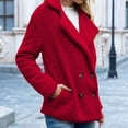 thumbnail image 4 of Abrigo de invierno de forro polar sintético para mujer, color liso, manga larga, cierre de botones, chaqueta informal para oficina, trabajo, ropa exterior, compras, citas, rojo, 4XL, 4 of 5