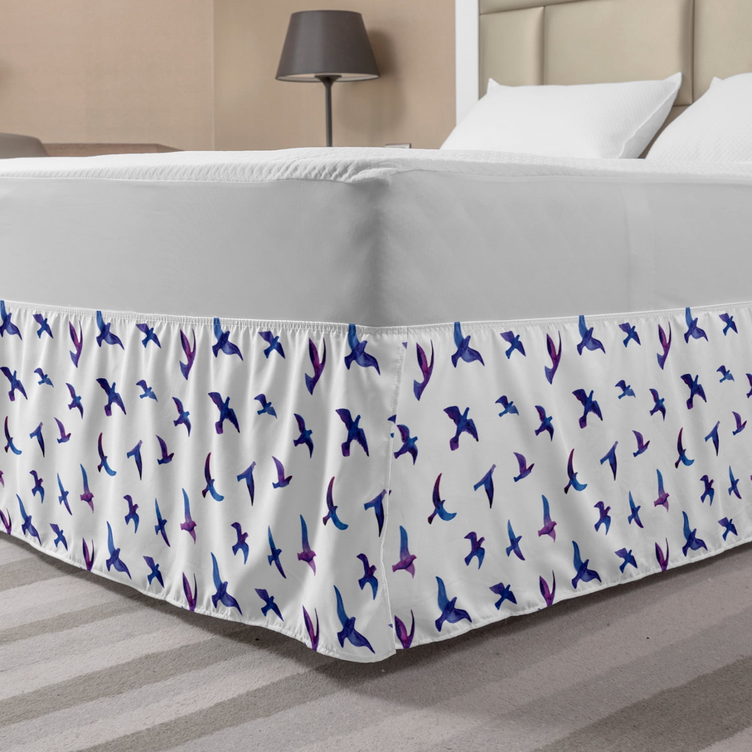 Birds Bed Skirt, Flock of Flying Pigeons and Doves Transitioned Color